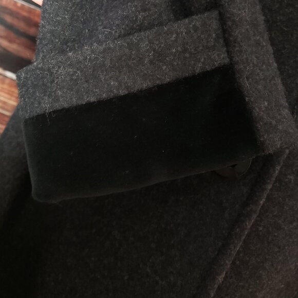 JP 1893 Vintage Large Petite Wool Overcoat Jacket Lined Charcoal Velvet Trim - Picture 6 of 9